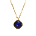 18K gold plated stainless steel necklace with square blue zircon pendant on white background - Blue