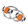 Metal bike chain fidget toy with orange silicone rings for finger decompression stress relief - Orange