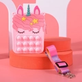 Pink unicorn silicone pop it shoulder bag for kids with adjustable gradient strap - Large 13x21x4cm / Pink