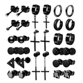 Black stainless steel earring set featuring hoops, cross pendants and stud earrings - Black Geometric Cross Rhinestone Combination (36005)