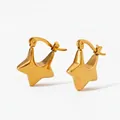 Orecchini a cerchio a stella in acciaio inossidabile dorato con design 3D lucido - Oro (KDE1621)