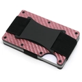 Pink carbon fiber RFID blocking wallet for men with slim metal clip and elastic band - Pink