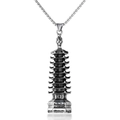 Retro stainless steel nine-story pagoda pendant necklace with durable box chain for men - Leifeng Pagoda + Titanium Steel Chain