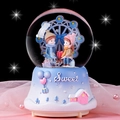 Caja de música de bola de cristal con noria y base degradada azul y rosa - Estilo Noria de Pareja Azul / 80# Luz + Música