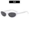 Retro small oval cat eye sunglasses with glossy white frame and dark grey lenses C2 - White Frame Gray Lens