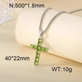 Silver stainless steel cross necklace with inlaid green gemstone and box chain - Orange Red Zirconia (KN296587-CALY)