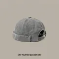 Adjustable dark grey washed cotton docker hat with vintage canvas texture for men and women - Washed Grey