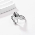 Detailed close-up of a silver irregular fluid-shaped stainless steel ring on a white surface - US 7 / Silver (JZ-R245909S)