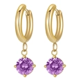 Orecchini a cerchio dorati in acciaio inossidabile con zircone viola rotondo - Zircone Viola