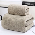 Set di asciugamani in pile di corallo e fibra di bambù beige scuro con ricci fitti - Asciugamano (35*75cm) / Cachi Stellato