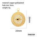 Spécifications du pendentif œil maléfique en cuivre plaqué or avec dimensions exactes - P00589