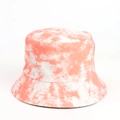 Detail of double-sided tie-dye bucket hat with orange pattern and reinforced brim stitching - Orange