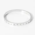Polished silver stainless steel bangle with micro-pave crystals and hinged closure - Silver (A1195)