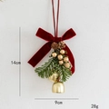 Christmas hanging ornament with red velvet bow, gold bells, pine cones and needles - Style C-Red Velvet Bow Double Bells