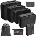 Lot de 7 organisateurs de voyage noirs avec cubes en filet sac à chaussures et pochettes - Ensemble de 8 Pièces Sac à Cosmétiques / Noir