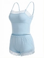 Detail of light blue lace lingerie set showing delicate stitching and soft fabric texture - Light Blue