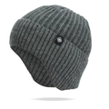 Thick ribbed grey winter beanie with snowflake patch and fleece lining for men - Dark Gray Single Hat