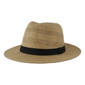 Cappello di paglia traspirante da uomo con nastro nero e tesa larga per protezione solare - Taglia Unica 58cm Circonferenza / Quadri Cachi