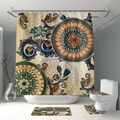 Bohemian mandala flower bathroom set with shower curtain, rugs, and toilet lid cover - Shower Curtain 90x180 / Bohemian Mandala Floral (kq009)