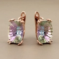 Luxe roségouden oorringen met fonkelende regenboogkleurige kristallen stenen - Rozegoud Stijl 6