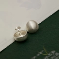 Silver brushed metal sphere clip-on earrings with secure screw-back design for non-pierced ears - Clip-On Earrings / Silver Ear Clip