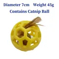 Yellow hollow pet toy ball with internal catnip ball and natural feathers, 7cm diameter - Small Yellow with Catnip Feather Ball