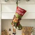 Calza di Natale con renna 3D a gambe lunghe e scritta Merry Christmas, misura 26x55cm - Renna a Gambe Lunghe Rosso e Verde (AGWZ14-10)