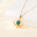 Gold stainless steel necklace featuring an eye pendant with a turquoise center stone - Turquoise Evil Eye Style (137514)
