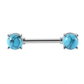 Blue faux turquoise stone inlaid stainless steel barbell nipple ring jewelry - Blue Veined Turquoise
