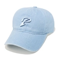 Close-up of vintage light blue washed cotton baseball cap with 3D embroidered P logo - M (56-58cm) / Blue