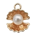 KC gold seashell alloy pendant featuring a white pearl inlay for DIY jewelry making - 1Pc Pearl Shell 13x15mm