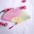 Pink and green gradient silk folding fan with cherry blossoms and a pink tassel - Pink & Green Gradient Cherry Blossom Hollow-out Ladies' Fan