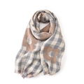 Soft beige and gray plaid scarf with large flower pattern and classic tassel fringe - Khaki