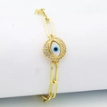 Goldenes Armband mit Evil-Eye-Symbol und Zirkoniasteinen an einer rechteckigen Gliederkette - 1# Runder Böser Blick