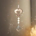 Pink heart-shaped Tree of Life crystal suncatcher with copper wire and teardrop charm - Pink Quartz Heart