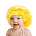 Bonnet de nuit en satin jaune vif pour bébé avec un nœud décoratif pour protéger les cheveux - Taille unique / Jaune