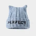 Light blue knit baby hat with cat ears and Perfect embroidery for winter warmth - Blue