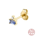 Golden 925 sterling silver stud earring with rectangular blue stone and white diamond - Single Gold-Royal Blue Zirconia Stud