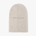 Winter balaclava knit hat in beige featuring thick ribbed texture and eye opening - Beige (23B406)