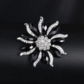 Elegant floral acrylic brooch featuring black faceted gemstones and sparkling rhinestones - XD970-1 Black/Silver