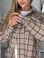 Vintage loose plaid long sleeve shirt with classic khaki checkered pattern and pockets - S / Khaki
