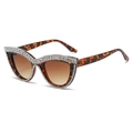 Brown tortoise shell cat eye sunglasses with rhinestones and gradient tea lenses - Leopard Frame Gradient Brown Lens