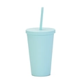 Minimalist light blue 16oz double-layer plastic tumbler with straw and matching lid - 450ml / Mugwort Green B