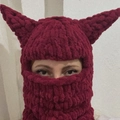 Burgundy knitted balaclava mask with devil horns for Halloween costume party outfits - 57-59cm / Thickened Devil Horn Style / Burgundy