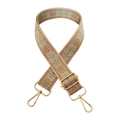 Ethnic bohemian bag strap with orange flowers and gold metal swivel hooks - Green and Brown on Beige Base