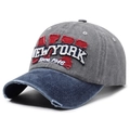Vintage washed cotton baseball cap in grey and navy blue with NY embroidery - Grey (Blue Brim)