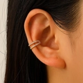 Minimalist double row gold ear cuff with white zircon stones for non-pierced ears - Gold Double Layer Zircon Style (12020)