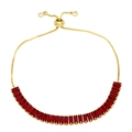 Adjustable gold chain bracelet with emerald-cut red zircon stones and slider clasp - Red