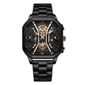 Men's large dial quartz watch in black metal with gold accents and calendar display - Black Case Rose Gold Needle (Steel Band)