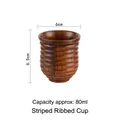 80ml handmade dark brown jujube wood tea cup with ribbed texture and natural grain - Line Thread Cup